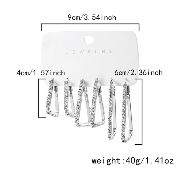 Wholesale Women's Minimalist Geometric Triangle Earring Set With Diamond Studded Copper And Iron Electroplated