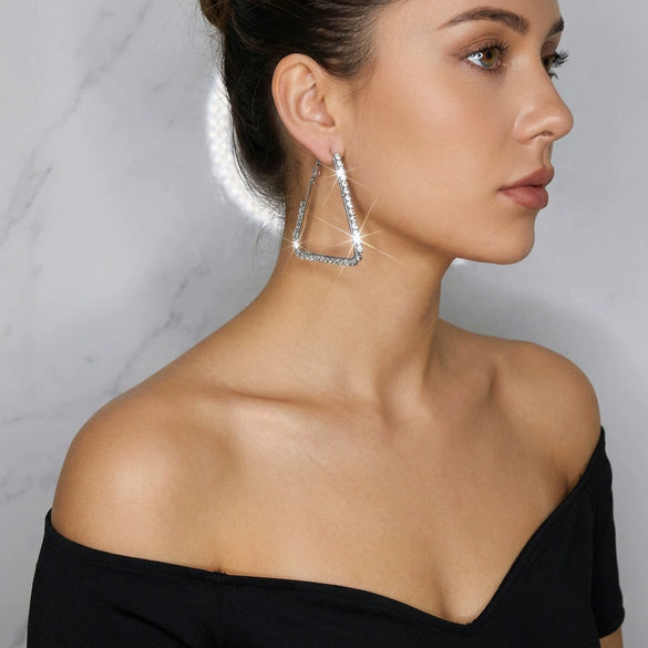 Wholesale Women's Minimalist Geometric Triangle Earring Set With Diamond Studded Copper And Iron Electroplated