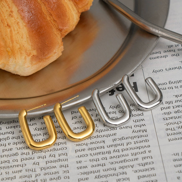 Wholesale Women's Minimalist Geometric Ushaped Real Gold Plated Stainless Steel Earrings
