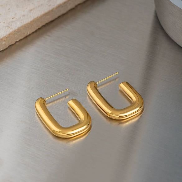Wholesale Women's Minimalist Geometric Ushaped Real Gold Plated Stainless Steel Earrings