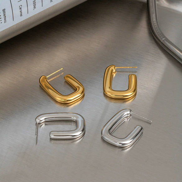 Wholesale Women's Minimalist Geometric Ushaped Real Gold Plated Stainless Steel Earrings