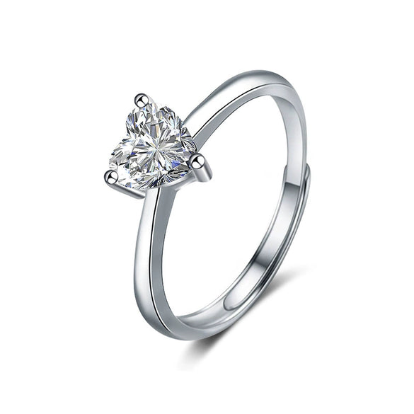 Wholesale Women's Minimalist Heart Shape Moissanite Diamond Ring 925 Sterling Silver