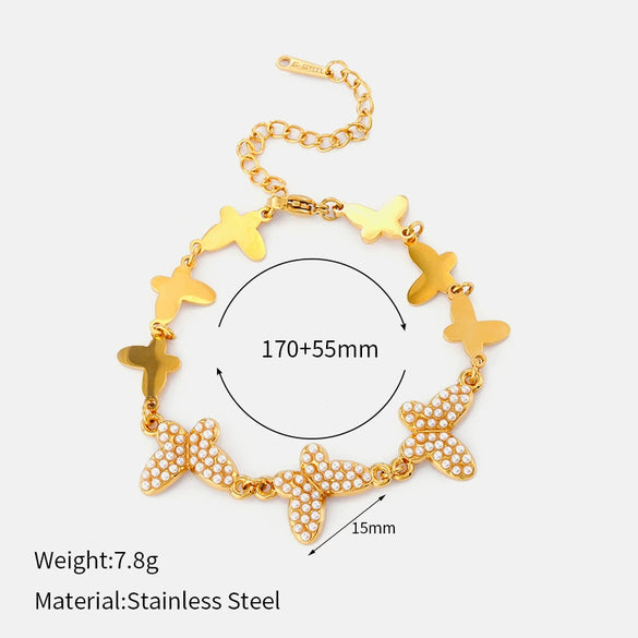 Wholesale Women's Minimalist Ins Style Bowshaped Inlaid Pearl Stainless Steel Electroplated Bracelet