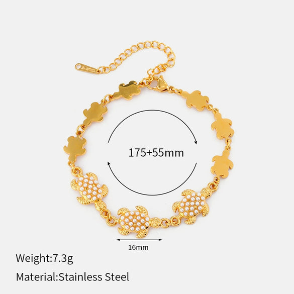 Wholesale Women's Minimalist Ins Style Bowshaped Inlaid Pearl Stainless Steel Electroplated Bracelet