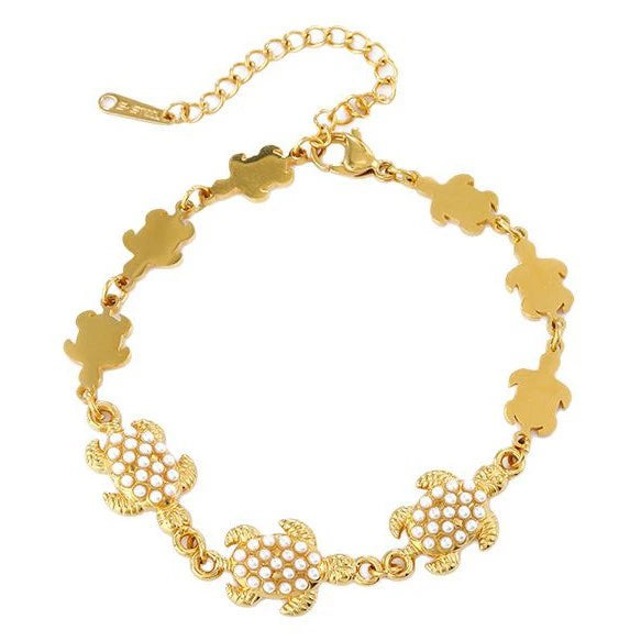 Wholesale Women's Minimalist Ins Style Bowshaped Inlaid Pearl Stainless Steel Electroplated Bracelet