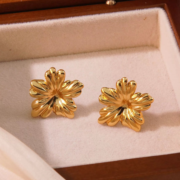 Wholesale Women's Minimalist Irregular Three Dimensional Flower Earrings Stainless Steel Electroplated