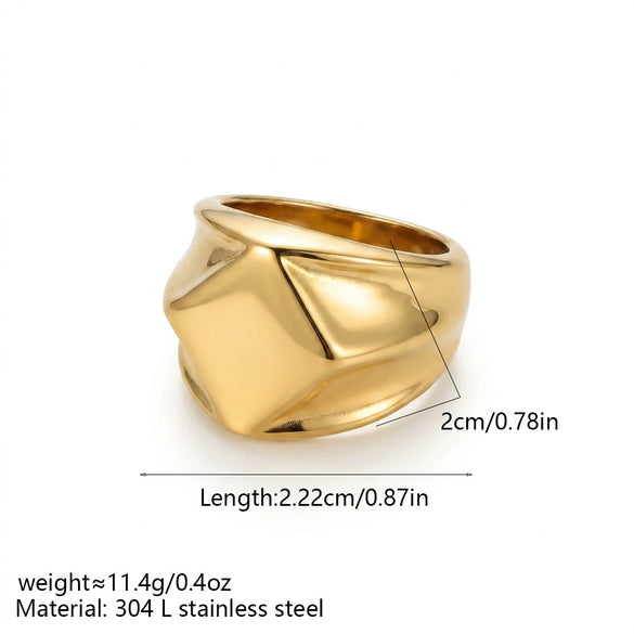 Wholesale Women's Minimalist 18K Gold Texture Wide Metal Ring With Faceted Design Electroplated