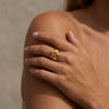 Wholesale Women's Minimalist 18K Gold Texture Wide Metal Ring With Faceted Design Electroplated