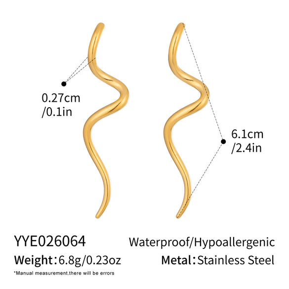 Wholesale Women's Minimalist Modern Geometric Wave Stainless Steel Earrings With Pvd Furnace Vacuum Real Gold Plating