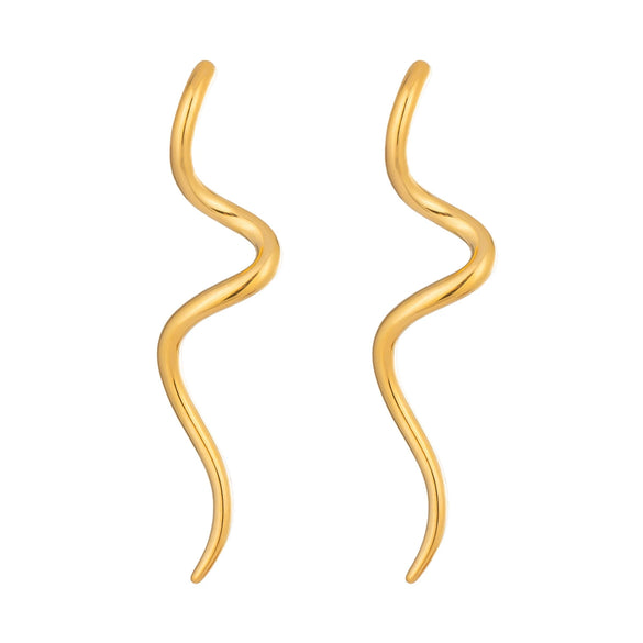 Wholesale Women's Minimalist Modern Geometric Wave Stainless Steel Earrings With Pvd Furnace Vacuum Real Gold Plating