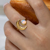 Wholesale Women's Minimalist Moon Opal Open Ring Stainless Steel 18K Gold Vacuum Plated Jewelry