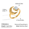 Wholesale Women's Minimalist Moon Opal Open Ring Stainless Steel 18K Gold Vacuum Plated Jewelry