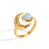 Wholesale Women's Minimalist Moon Opal Open Ring Stainless Steel 18K Gold Vacuum Plated Jewelry