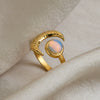 Wholesale Women's Minimalist Moon Opal Open Ring Stainless Steel 18K Gold Vacuum Plated Jewelry