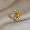Wholesale Women's Minimalist Moon Opal Open Ring Stainless Steel 18K Gold Vacuum Plated Jewelry
