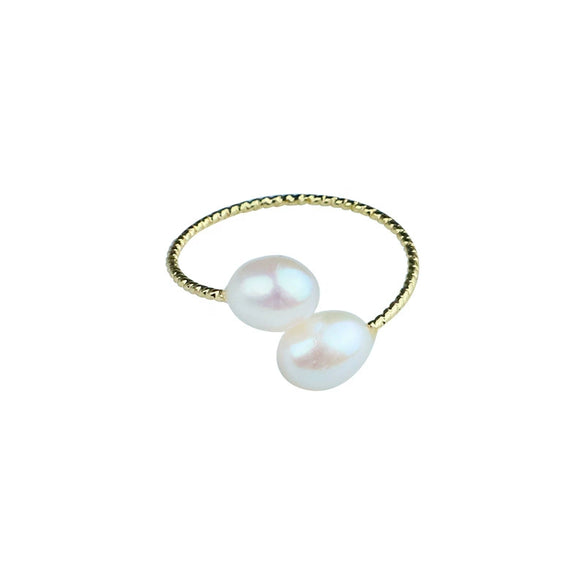 Wholesale Women's Minimalist Natural Freshwater Pearl Geometric Ring 18K Gold Plated