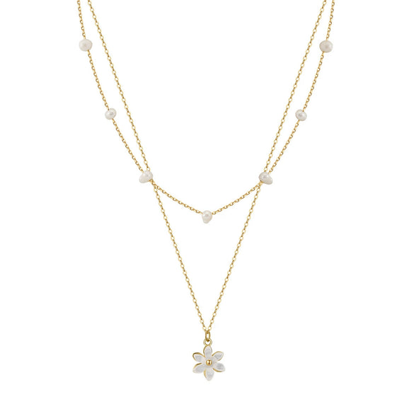 Wholesale Women's Minimalist Natural Geometric S925 Sterling Silver Pearl Double Layer Necklace With Electroplating