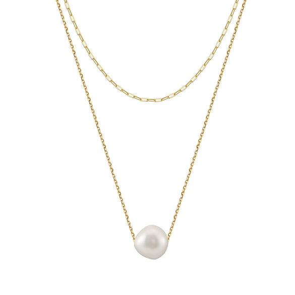 Wholesale Women's Minimalist Natural Geometric S925 Sterling Silver Pearl Necklace With Electroplating