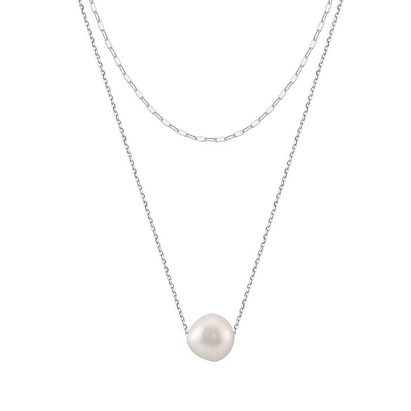 Wholesale Women's Minimalist Natural Geometric S925 Sterling Silver Pearl Necklace With Electroplating
