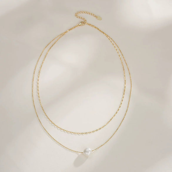 Wholesale Women's Minimalist Natural Geometric S925 Sterling Silver Pearl Necklace With Electroplating