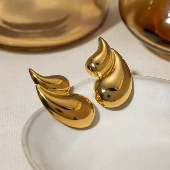 Wholesale Women's Minimalist Natural Metal Doublelayer Drop Shape Goldplated Earrings