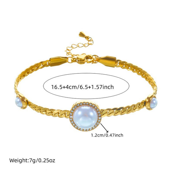 Wholesale Women's Minimalist Natural Round Pearl Diamond Twist Chain Stainless Steel Necklace With Electroplating
