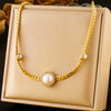 Wholesale Women's Minimalist Natural Round Pearl Diamond Twist Chain Stainless Steel Necklace With Electroplating