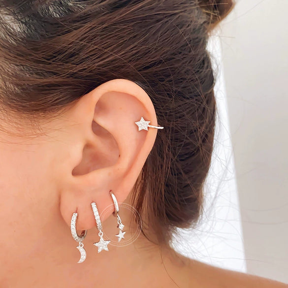 Wholesale Women's Minimalist Silver Needle And Copper Earrings With Fivepointed Star And Ushaped Geometric Patterns Electroplated