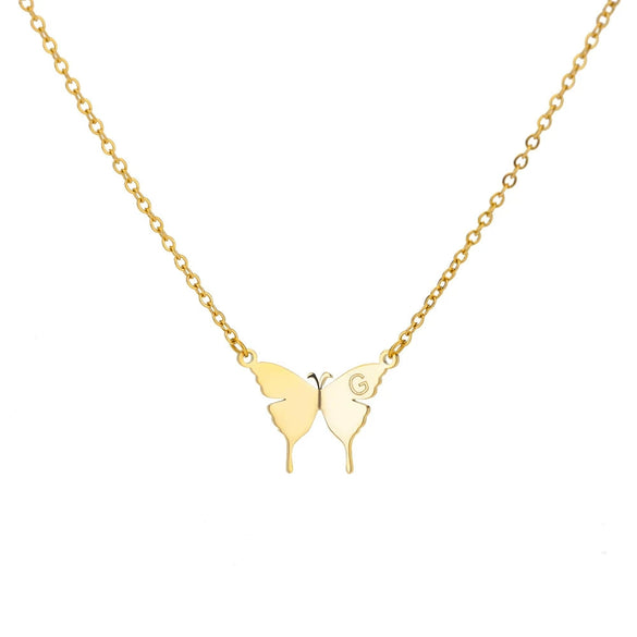 Wholesale Women's Minimalist Stainless Steel And Copper Golden Micropaved Butterfly Necklace