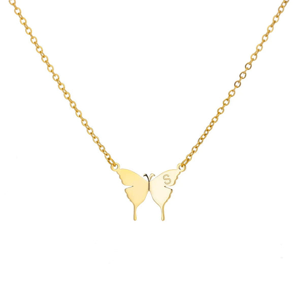 Wholesale Women's Minimalist Stainless Steel And Copper Golden Micropaved Butterfly Necklace