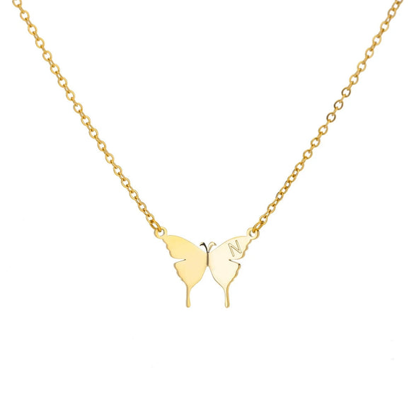 Wholesale Women's Minimalist Stainless Steel And Copper Golden Micropaved Butterfly Necklace