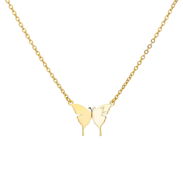 Wholesale Women's Minimalist Stainless Steel And Copper Golden Micropaved Butterfly Necklace