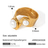 Wholesale Women's Minimalist Stainless Steel Geometric Open Pearl Ring With 18K Gold Electroplating