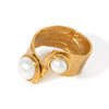 Wholesale Women's Minimalist Stainless Steel Geometric Open Pearl Ring With 18K Gold Electroplating