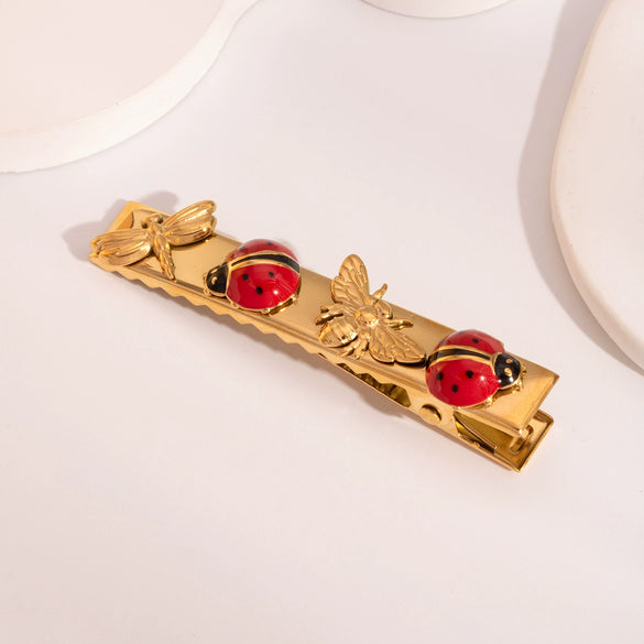 Wholesale Women's Minimalist Stainless Steel Insect Hair Accessories And Earrings With Pvd Furnace Vacuum Real Gold Plating
