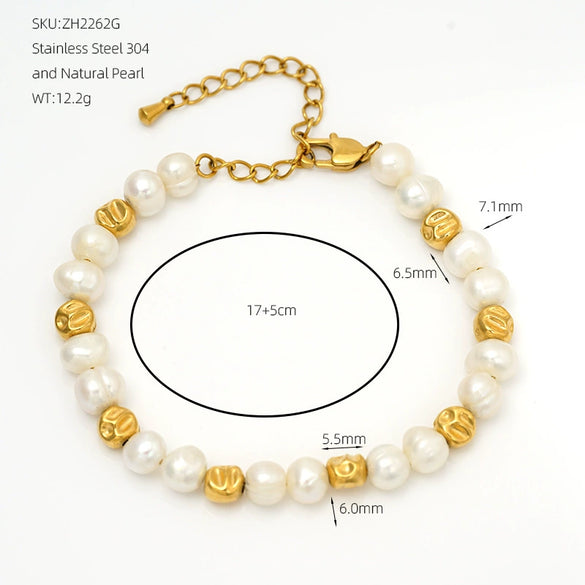 Wholesale Women's Minimalist Stainless Steel Natural Pearl Round Beads Hand Beaded Bracelet