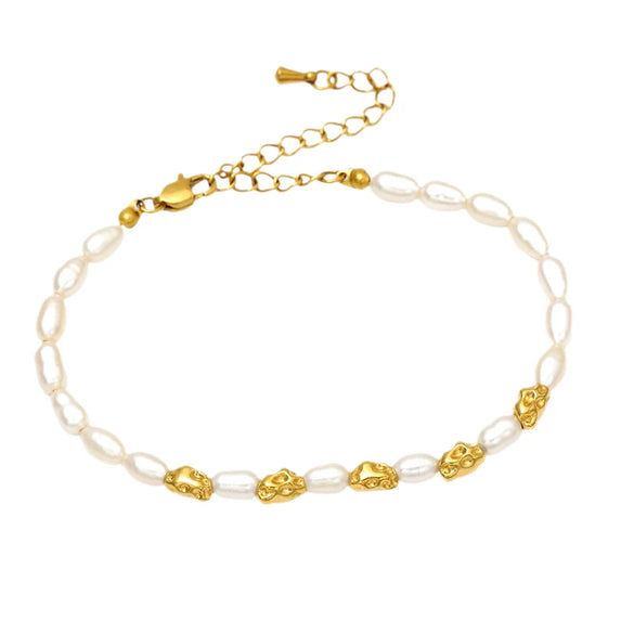 Wholesale Women's Minimalist Stainless Steel Natural Pearl Round Beads Hand Beaded Bracelet