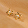Wholesale Women's Minimalist Stainless Steel Pearl Flower Electroplated Highend Exaggerated Design Earrings