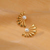 Wholesale Women's Minimalist Stainless Steel Pearl Flower Electroplated Highend Exaggerated Design Earrings