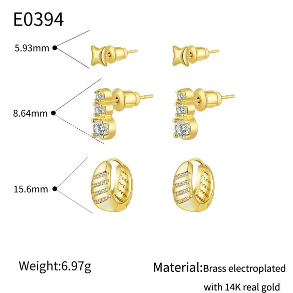 Wholesale Women's Minimalist Star Shape Copper Zircon Earrings Set With 14K Gold Electroplating