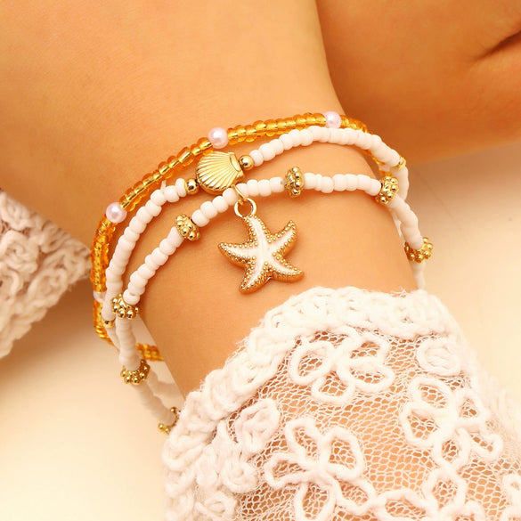 Wholesale Women's Minimalist Starfish Anklet Set Alloy Beaded Decoration Accessories