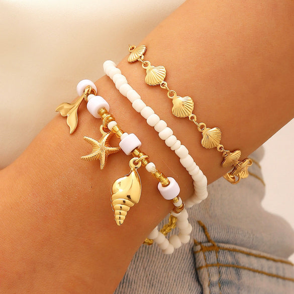 Wholesale Women's Minimalist Starfish Anklet Set Alloy Beaded Decoration Accessories