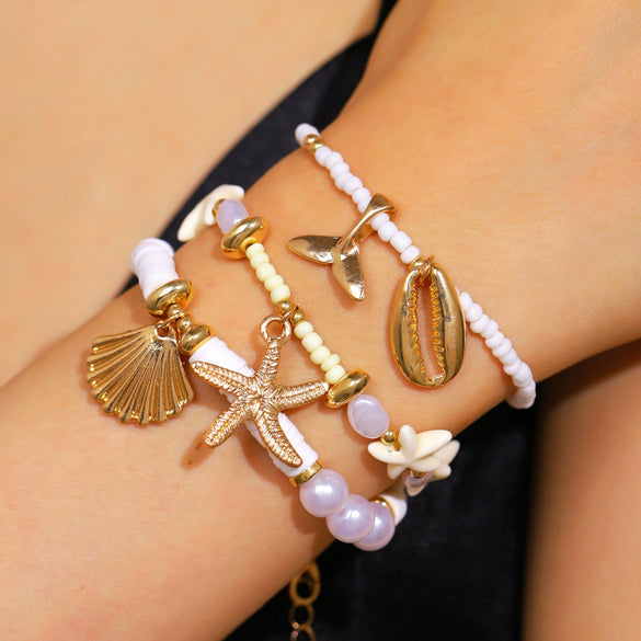 Wholesale Women's Minimalist Starfish Anklet Set Alloy Beaded Decoration Accessories