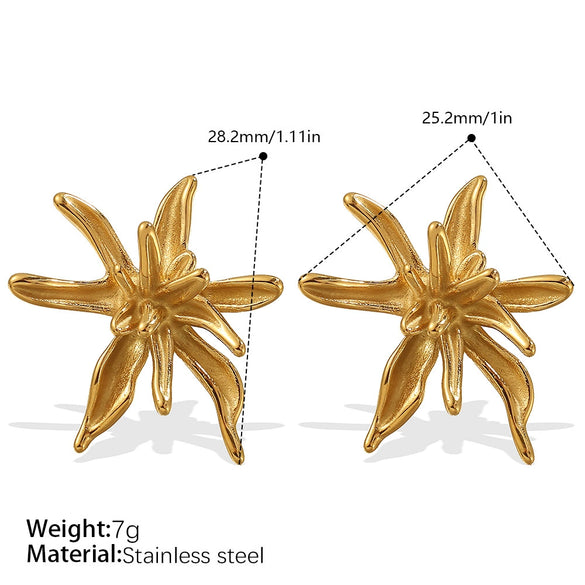 Wholesale Women's Minimalist Style 316L Stainless Steel 18K Goldplated Irregular Flowershaped Stud Earrings Jewelry