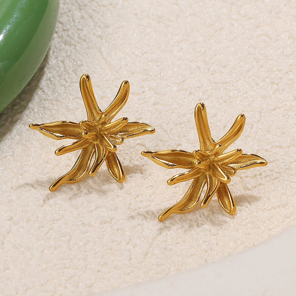 Wholesale Women's Minimalist Style 316L Stainless Steel 18K Goldplated Irregular Flowershaped Stud Earrings Jewelry