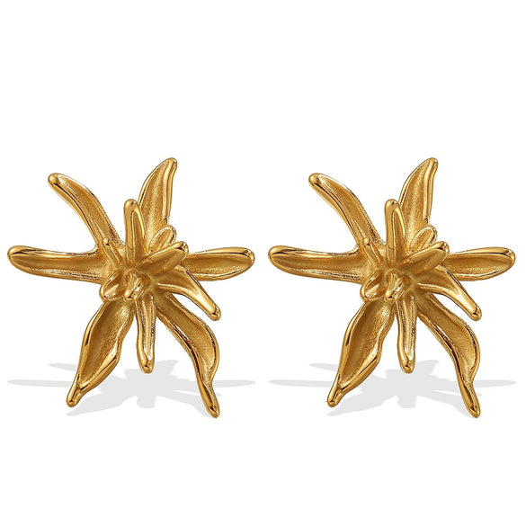 Wholesale Women's Minimalist Style 316L Stainless Steel 18K Goldplated Irregular Flowershaped Stud Earrings Jewelry
