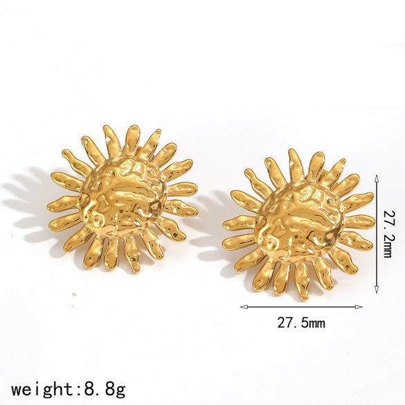 Wholesale Women's Minimalist Sunflower Stainless Steel Jewelry Set Real Gold Plated Bracelet Earrings