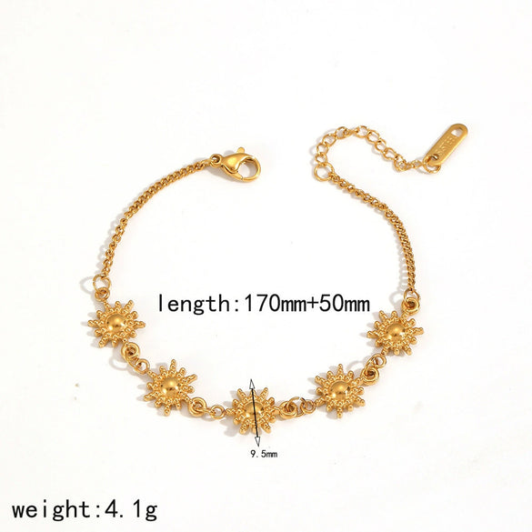 Wholesale Women's Minimalist Sunflower Stainless Steel Jewelry Set Real Gold Plated Bracelet Earrings
