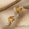 Wholesale Women's Minimalist Threedimensional Flower Pendant Tassel Stainless Steel Goldplated Resin Electroplated Earrings