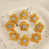 Wholesale Women's Minimalist 316L Stainless Steel Flower Pattern Inlay Earrings With Electroplating